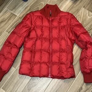 Tommy Hilfiger Tommy Jeans Red Puffer Jacket Youth Unisex Size Large Full Zip Up